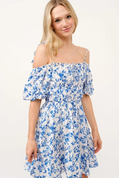 Off-Shoulder Bubble Sleeve Dress