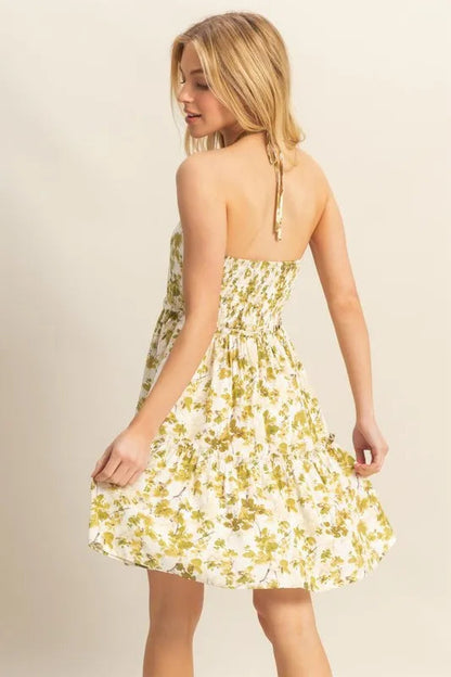 Floral Halter Tiered Mini Dress