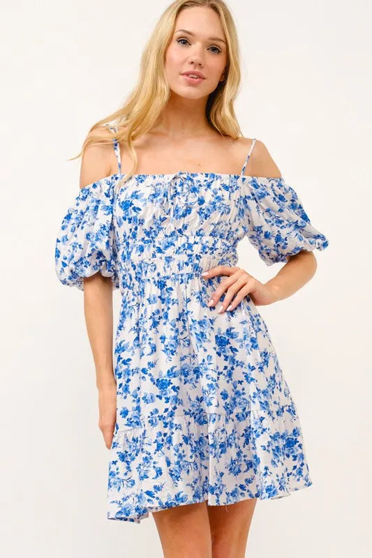 Off-Shoulder Bubble Sleeve Dress
