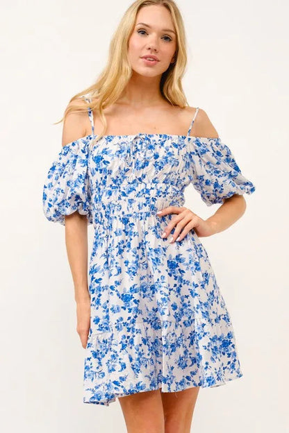Off-Shoulder Bubble Sleeve Dress