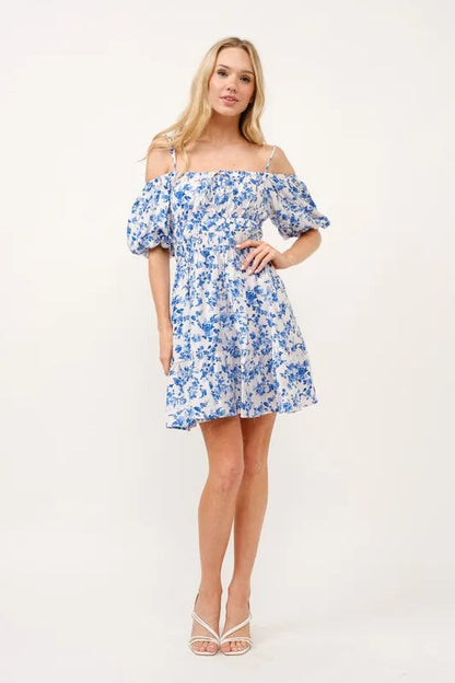 Off-Shoulder Bubble Sleeve Dress