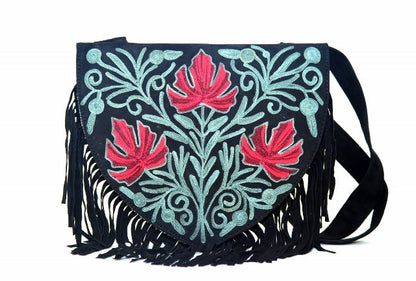 Embroidered Suede Heart Crossbody Bag