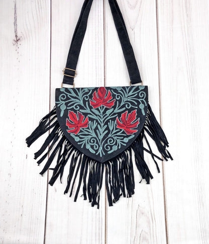 Embroidered Suede Heart Crossbody Bag
