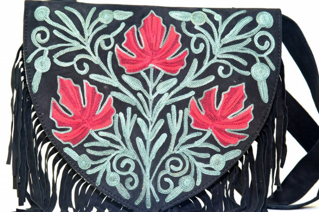 Embroidered Suede Heart Crossbody Bag