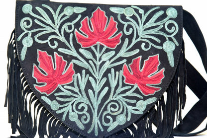 Embroidered Suede Heart Crossbody Bag