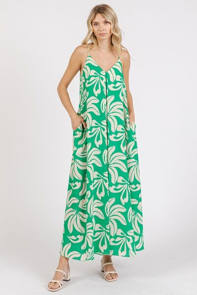 Printed V-Neck Maxi Cami Dress