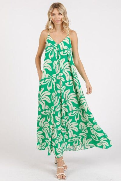 Printed V-Neck Maxi Cami Dress