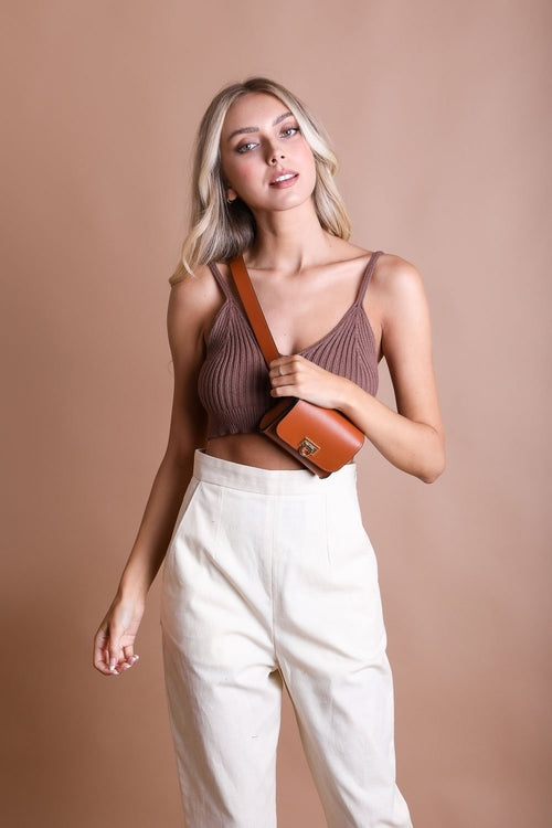 Faux Leather Belt Bag with Chain