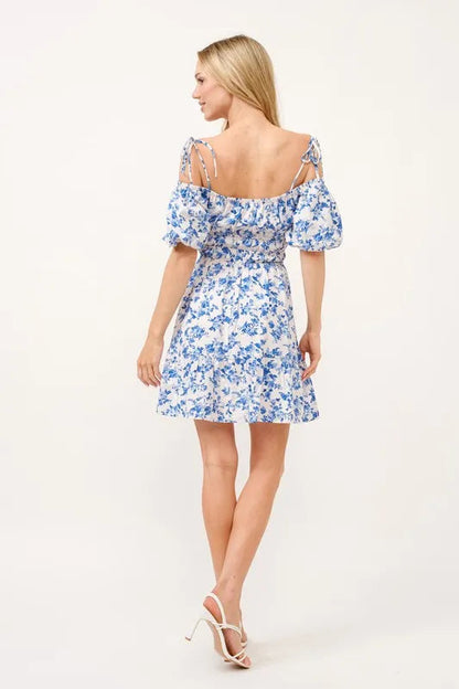 Off-Shoulder Bubble Sleeve Dress