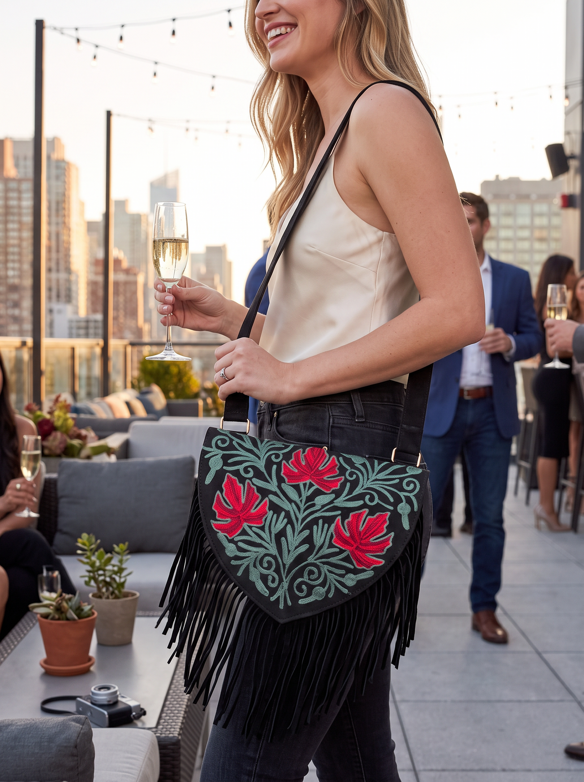 Embroidered Suede Heart Crossbody Bag lifestyle 1