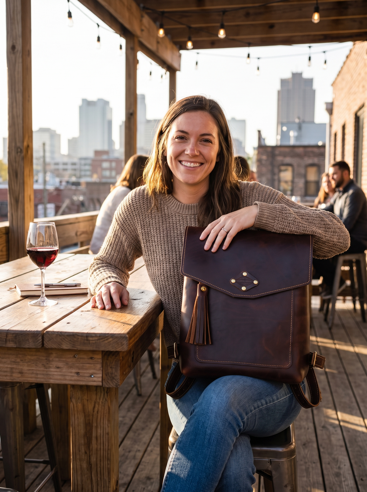 Full Grain Leather Rucksack lifestyle 2