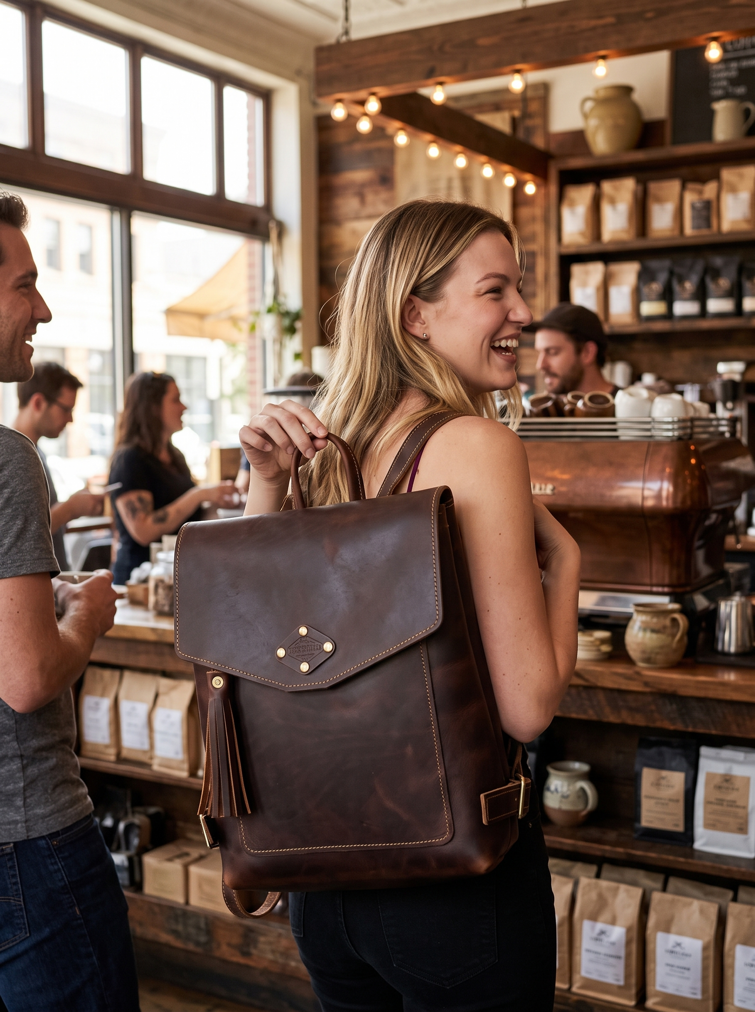 Full Grain Leather Rucksack lifestyle 1