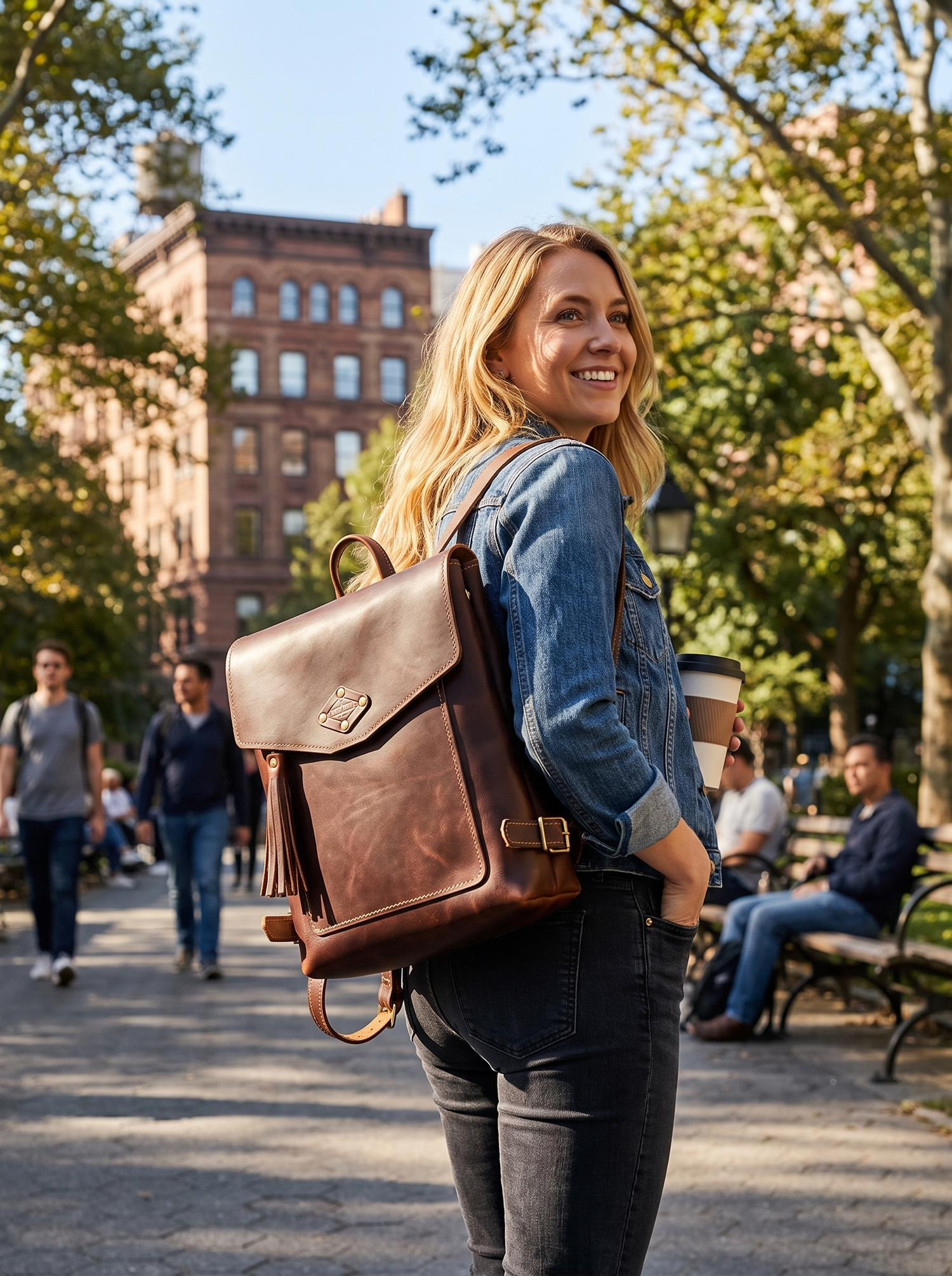 Full Grain Leather Rucksack lifestyle 3