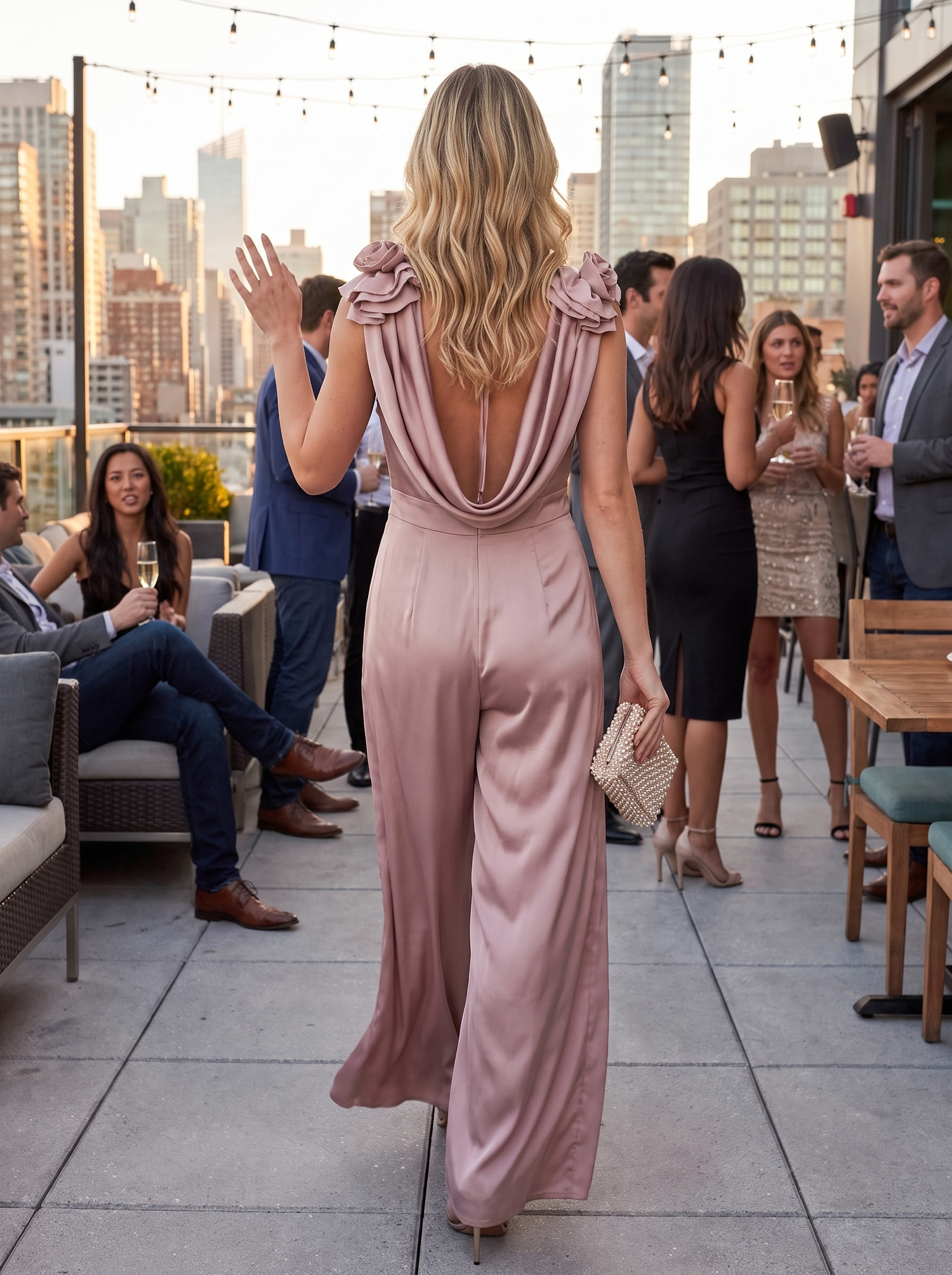 3D Floral Cowl Neck Wide Leg Jumpsuit lifestyle 3