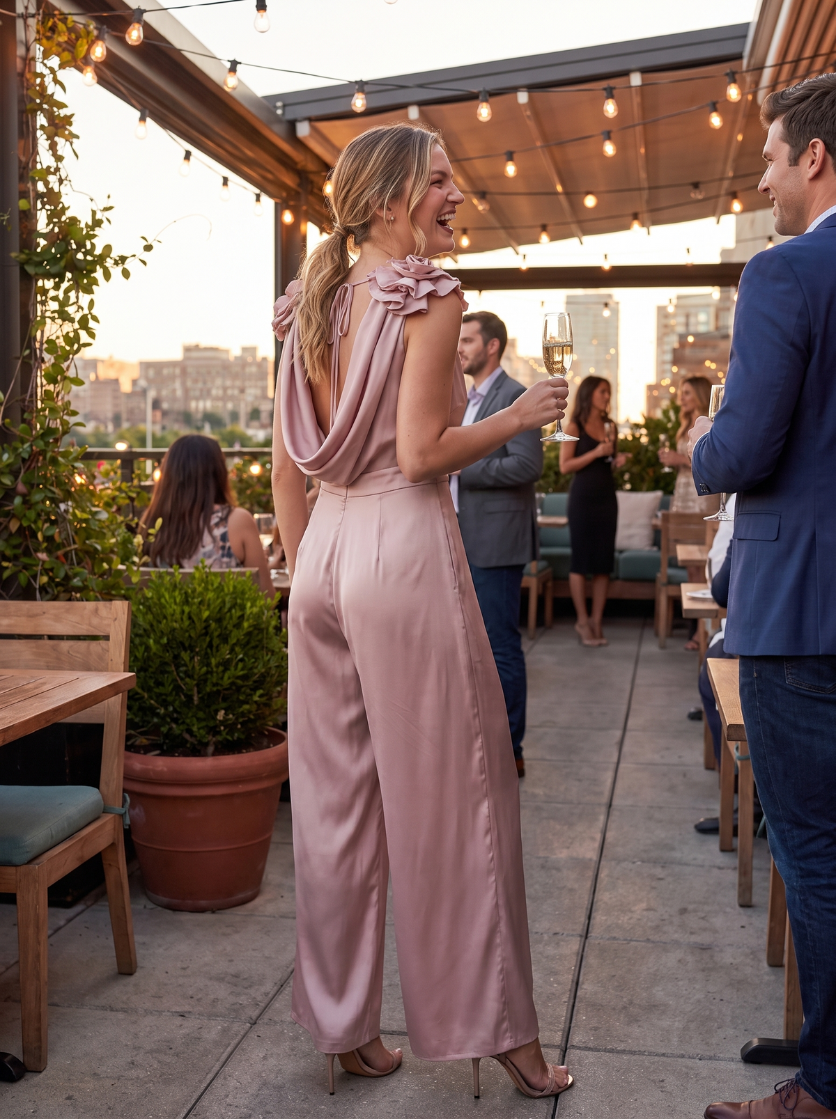3D Floral Cowl Neck Wide Leg Jumpsuit lifestyle 2