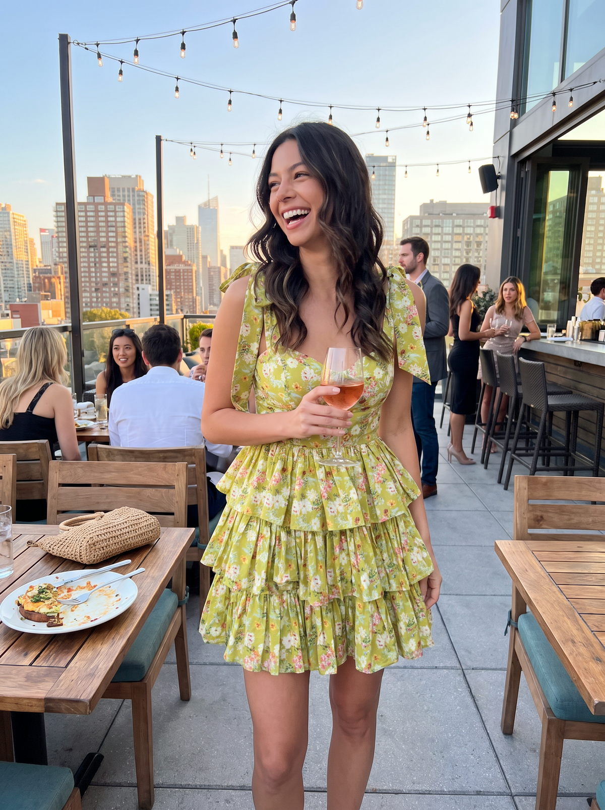 Floral Shoulder Tie Layered Mini Dress lifestyle 1