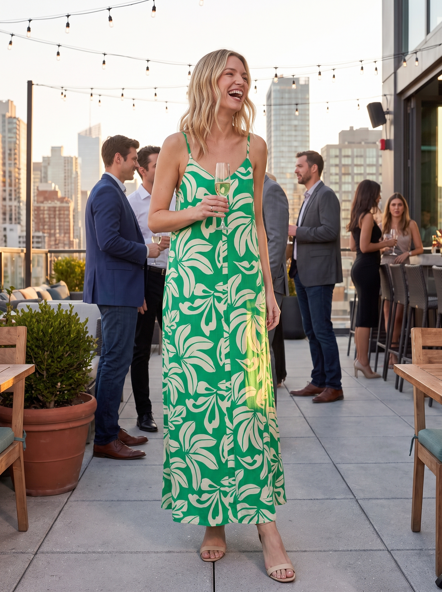 Printed V Neck Maxi Cami Dress lifestyle 3