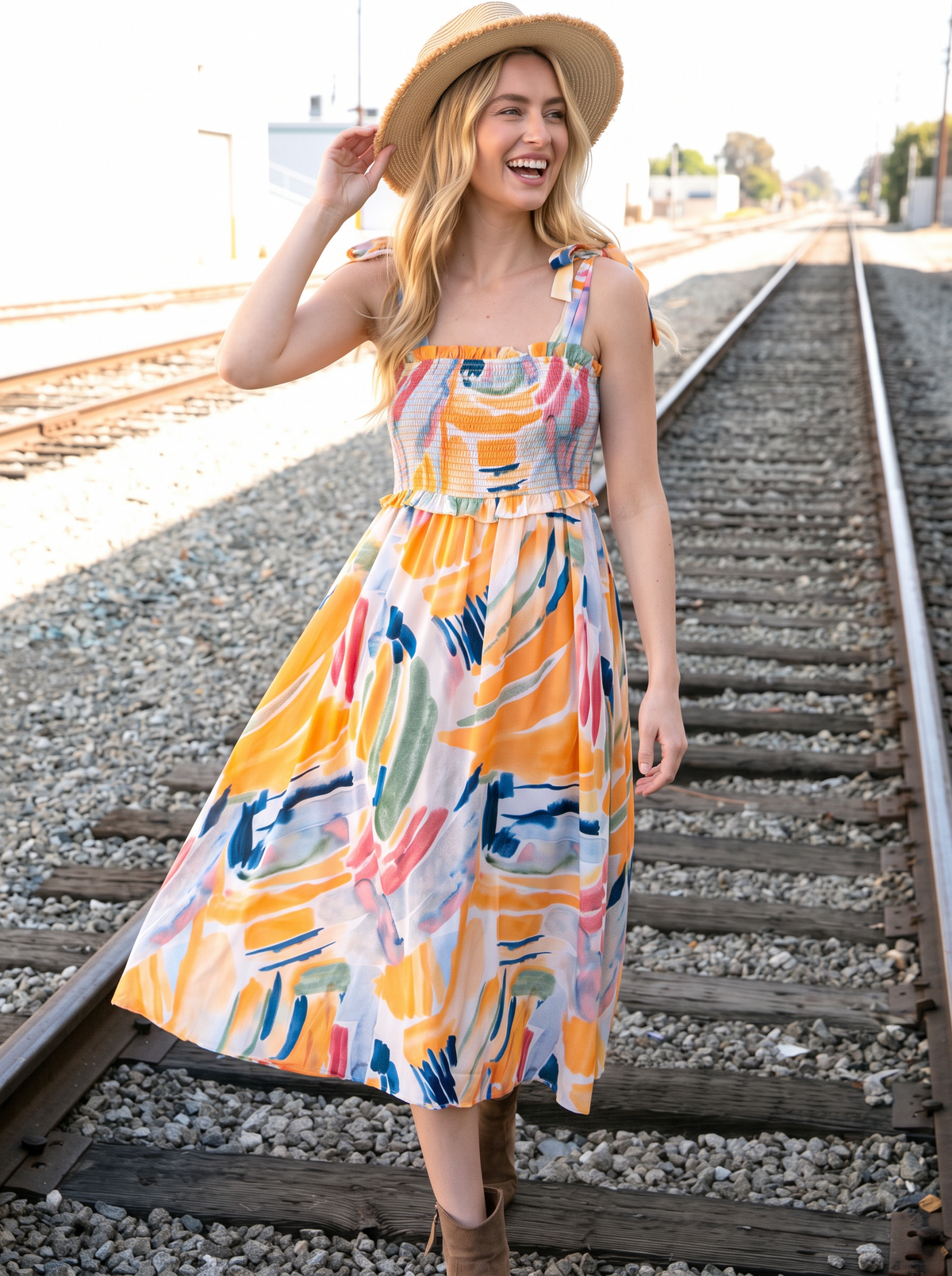 Shoulder Tie Smocked Ruffle Maxi Dress lifestyle 3
