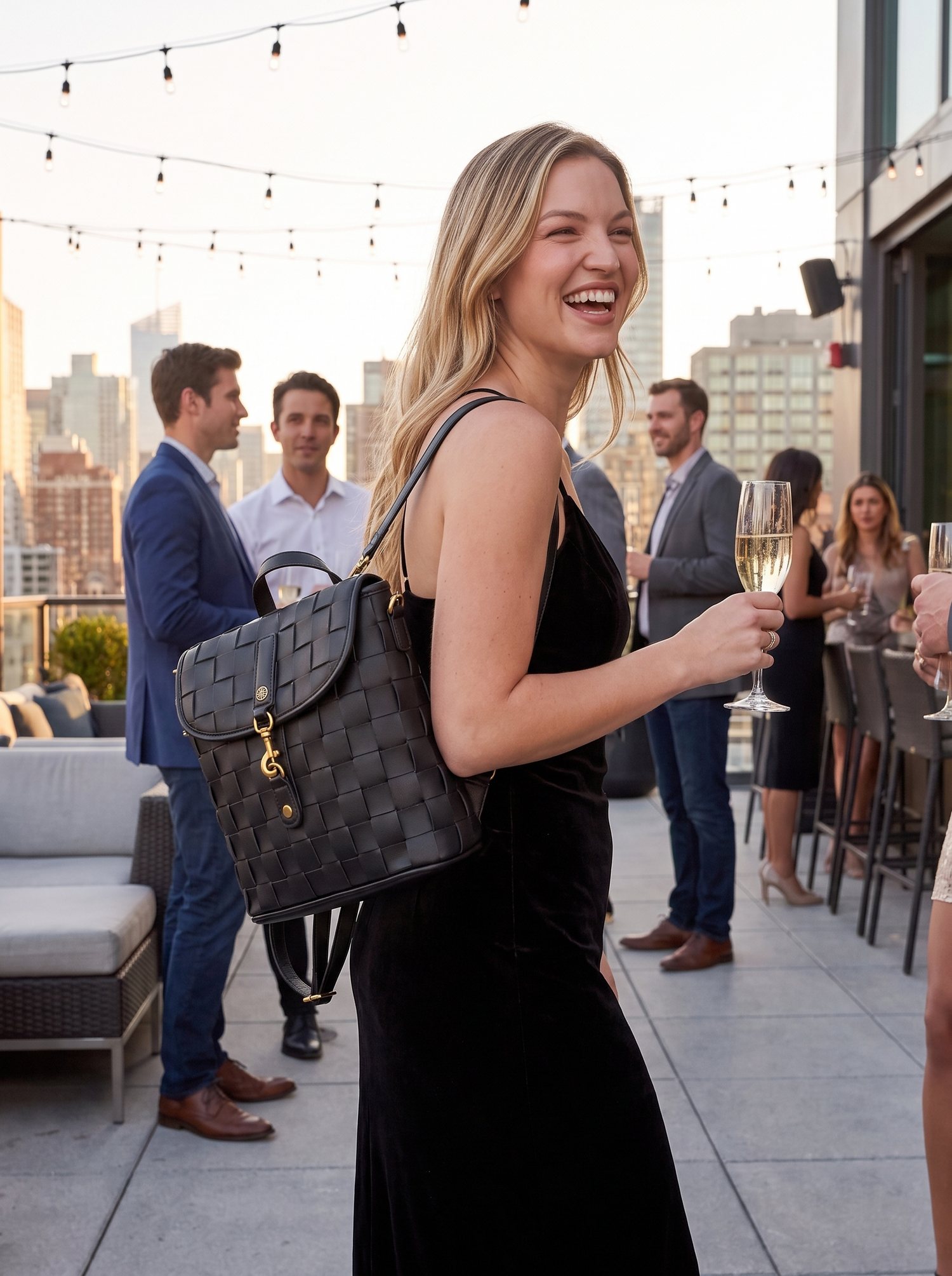 Rosie Black Vegan Mini Backpack lifestyle 1