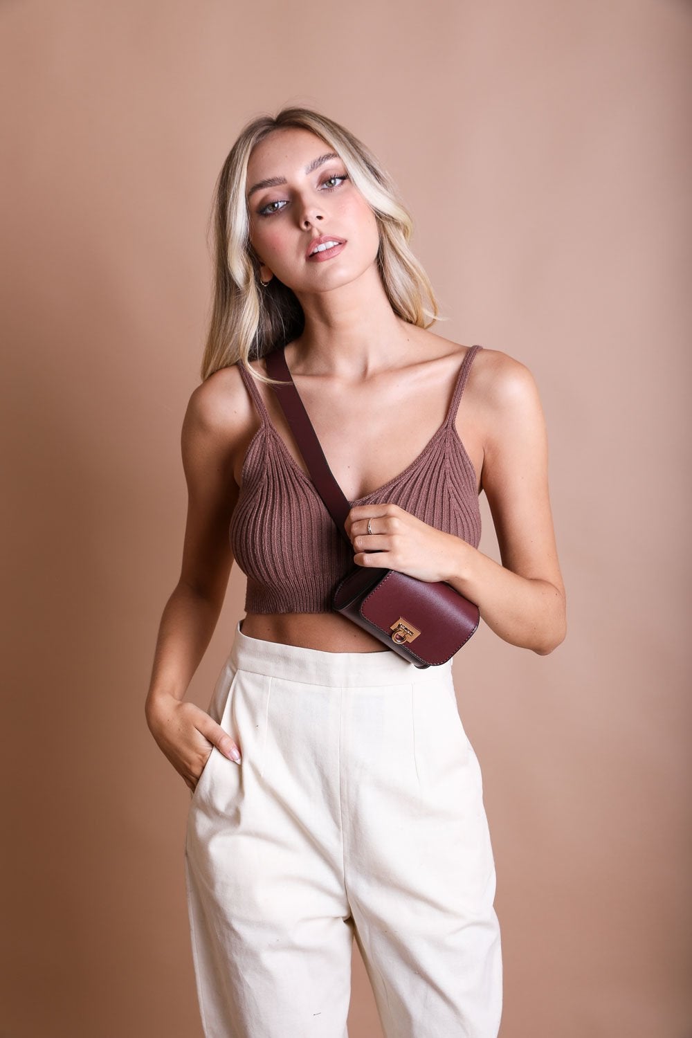 Faux Leather Belt Bag with Chain